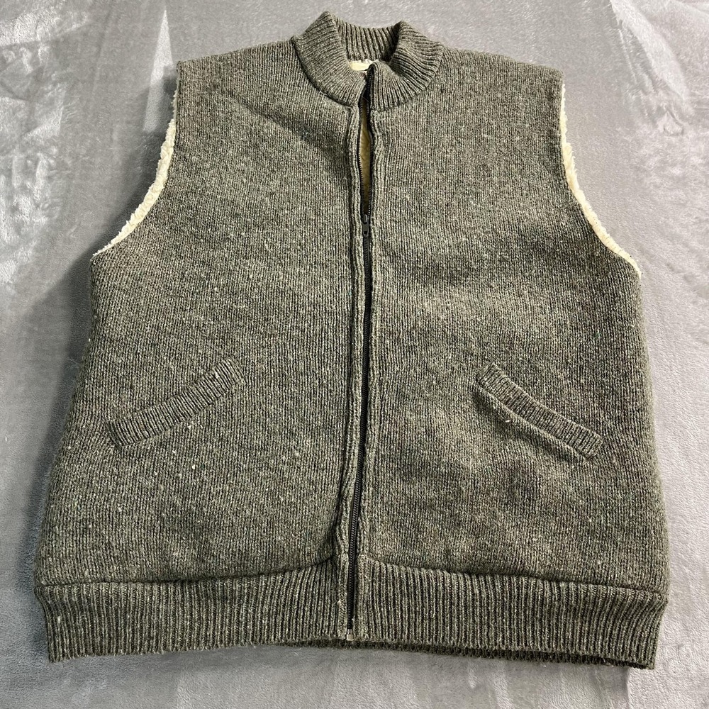 Winona Knits Vest Mens Large Gray Wool Blend Full Zip Sherpa Lined‎ Warm USA